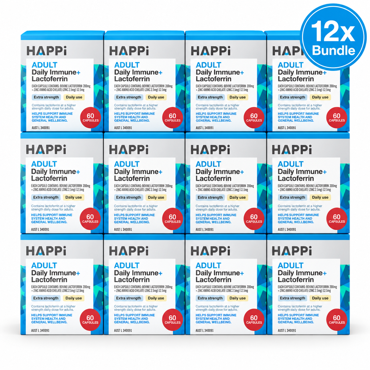 12 x  HAPPI Adult Daily Immune+ Lactoferrin