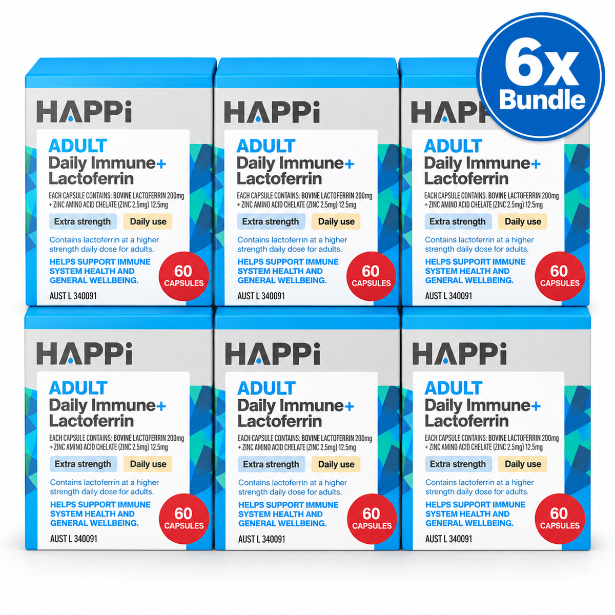 6 x  HAPPI Adult Daily Immune+ Lactoferrin